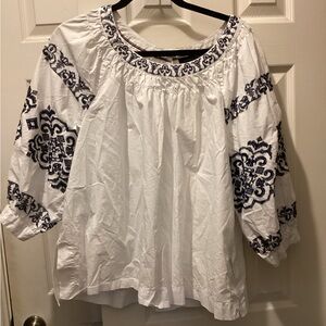 Tommy Hilfiger White Blouse with Navy Embroidery